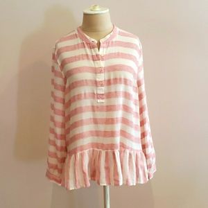 Lucky Brand striped flounce peplum blouse large